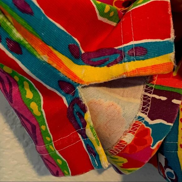 White Stag Y2K Rainbow Striped Short Sleeve 1/2 Button Front Top Medium - Picture 6 of 7